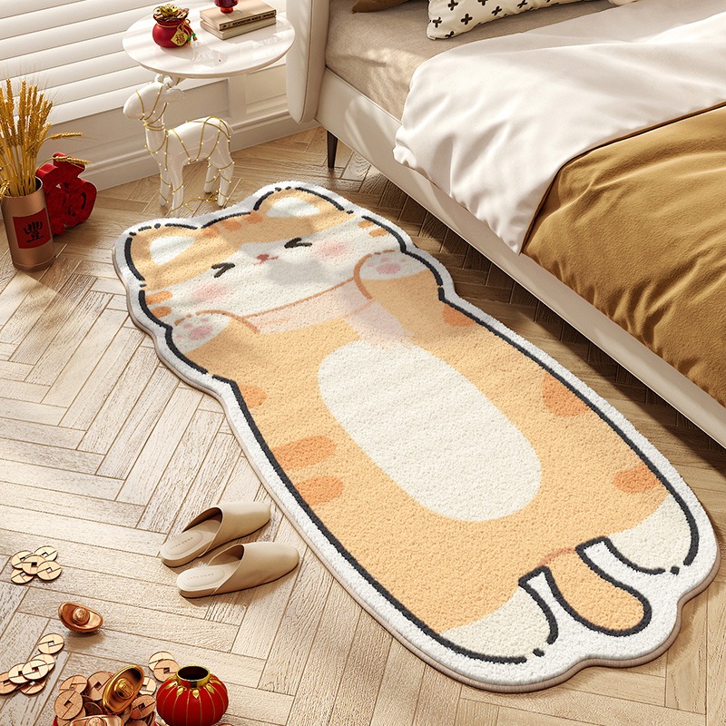 Home Decor Online Free - かわいい猫カーペット寝室のベッドサイドフロアマットランナーラグソフトふわふわロングカーペット漫画動物甘い女の子家の装飾ラグ