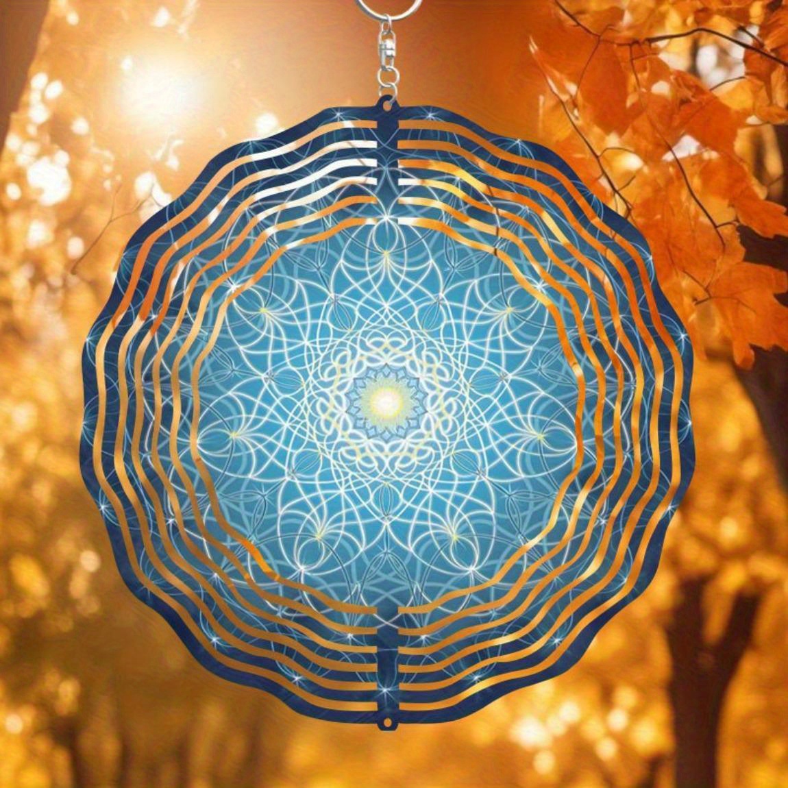 Boho Wind Chimes - CIFBUY メタル風鈴 マンダラ風スピナー ボヘミアン ステンドグラス ブルーホワイト