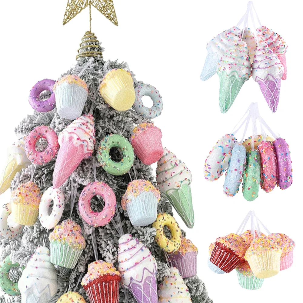 Home Decor Trends 2025 - 1 ボックスクリスマスマカロンアイスクリームドーナツ形状ボール飾りクリスマスツリーハンギングペンダントホームパーティーナヴィダードクリスマス装飾 2025