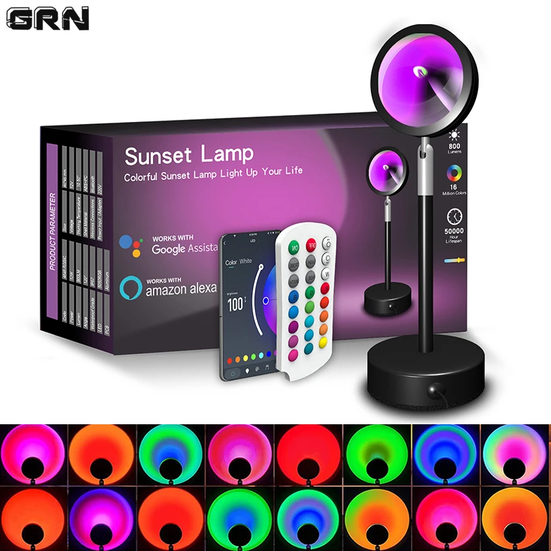 Home Decor App - スマートLEDサンセットランプ,カラフルな変更ランプ,Bluetoothアプリ制御,音楽同期,ネットワークブロードキャスト,寝室,家の装飾,レインボーランプ