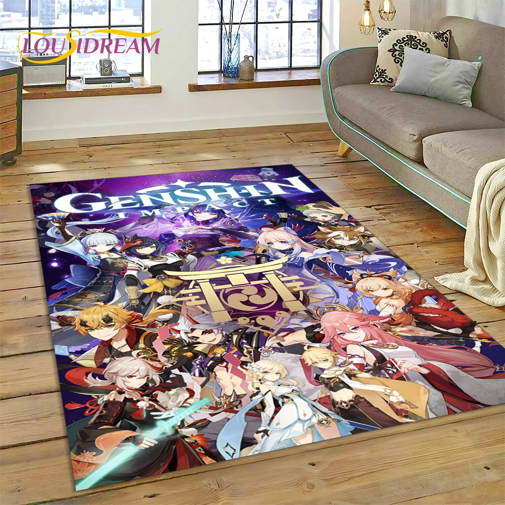 Home Decor Games Online Free - 3D 最新原神インパクト漫画ゲームラグカーペット、リビングルーム、寝室、家の装飾用、フロアマット、ソファ用滑り止め装飾、ギフト用
