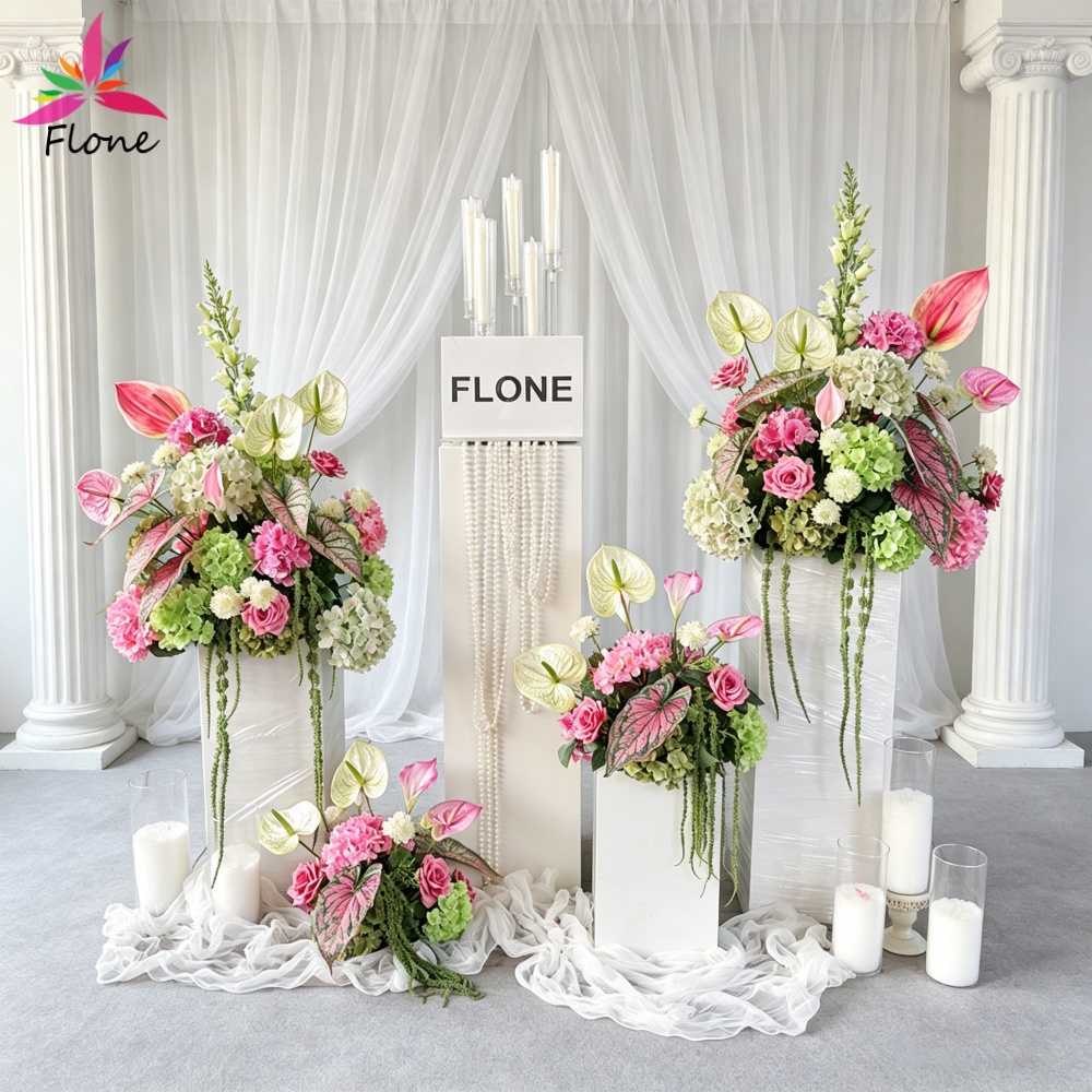 Home Decor Event - ウェディングDIYデコレーション造花アレンジメント-アンスリウム、アジサイ、バラのセンターピースフロアフラワー、イベント装飾小道具FL3044