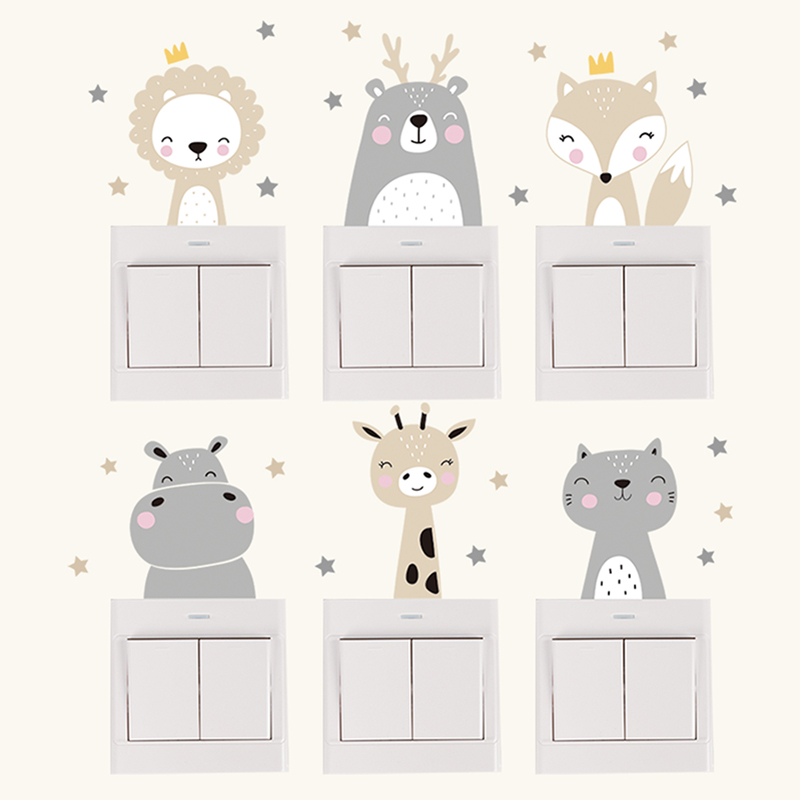 Home Decor Y2K - 6 ピース/セット自由奔放に生きるカラーかわいい笑顔漫画動物スイッチステッカー壁キッズルームベビー保育園ルーム壁飾り星家の装飾