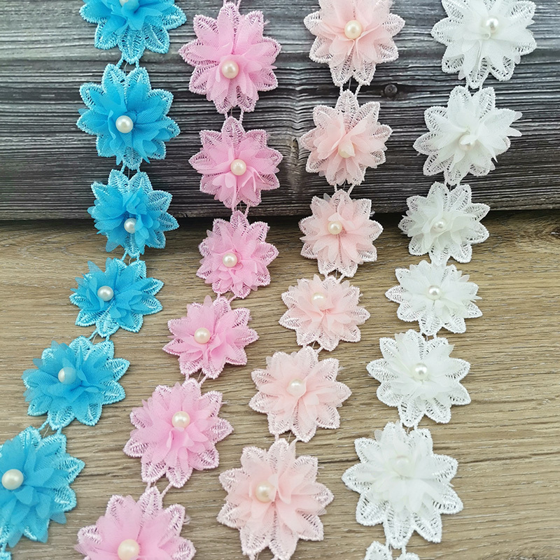 Home Decor Manufacturers - シルクシフォンフローラル用手作りレース5cm幅4色,17の花/ロール,装飾用手作り衣類アクセサリー