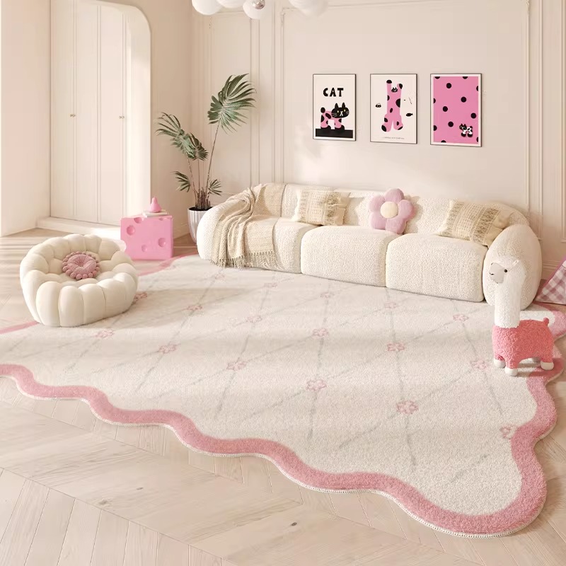 Home Decor Online Free - リビングルーム用カーペットソフトふわふわフロアマットピンクドーパミンラグ寝室ベッドサイドマット大型不規則ラグ家の装飾アルフォンブラ