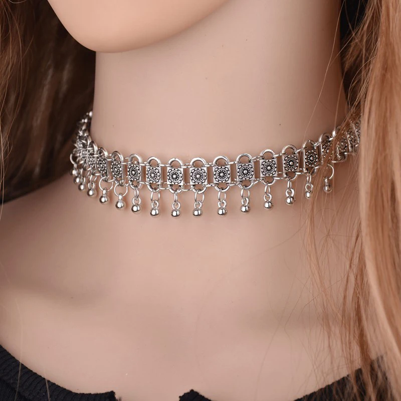 Boho Wind Chimes - ジプシー chainmaille ジングルベルチョーカーフラワーステンレス鋼鎖骨のネックレス女性のファッション自由奔放に生きるジュエリー