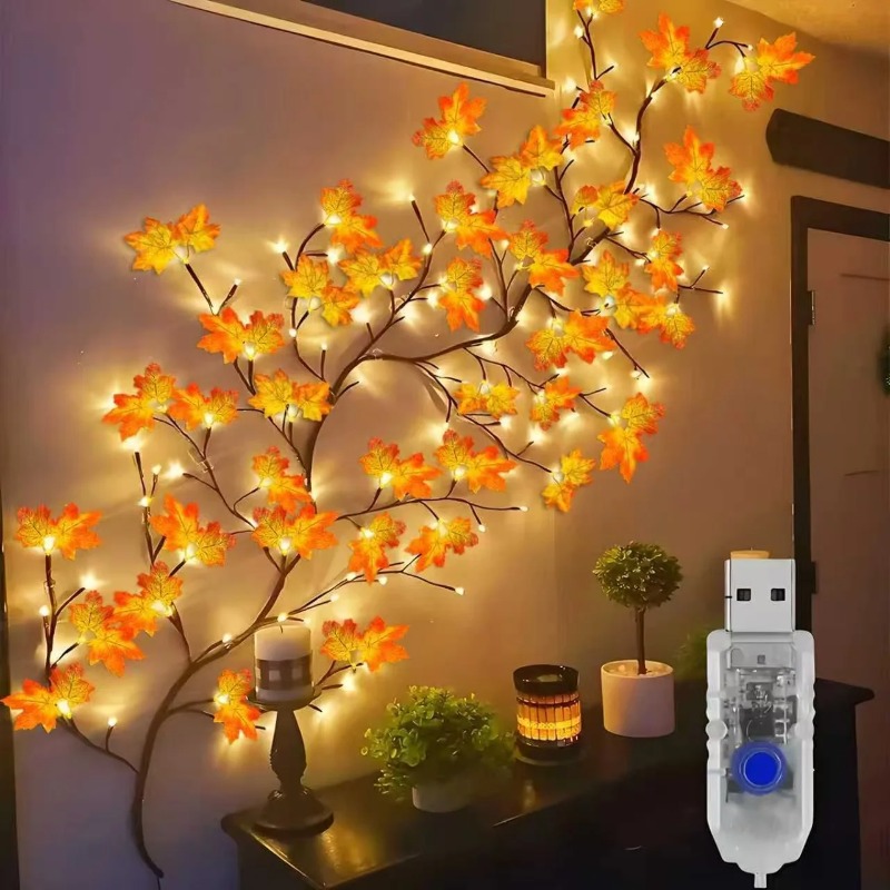 Home Decor Diy - DIYメープルリーフローズペンダントUSB電源式、家庭の壁の花飾りやナイトライトに最適、マルチモード柳の枝ライト