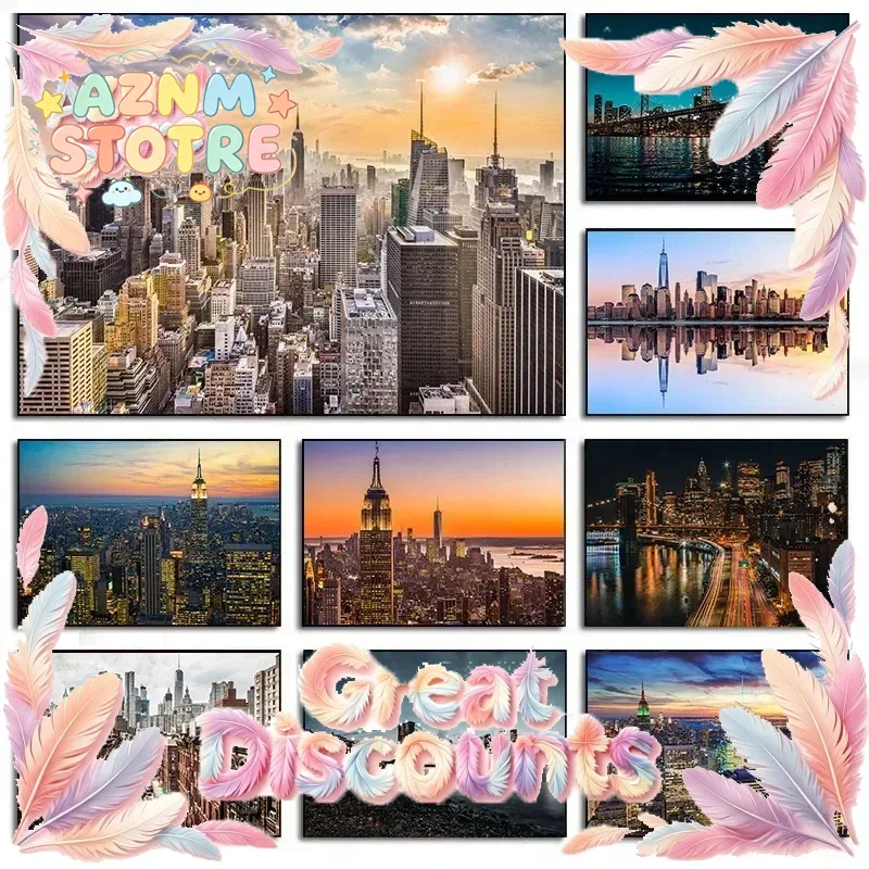 Home Decor New York - ニューヨーク市の夜景、ネオンビルの風景、ポスターやキャンバス絵画、リビングルームの家の装飾用ウォールアート