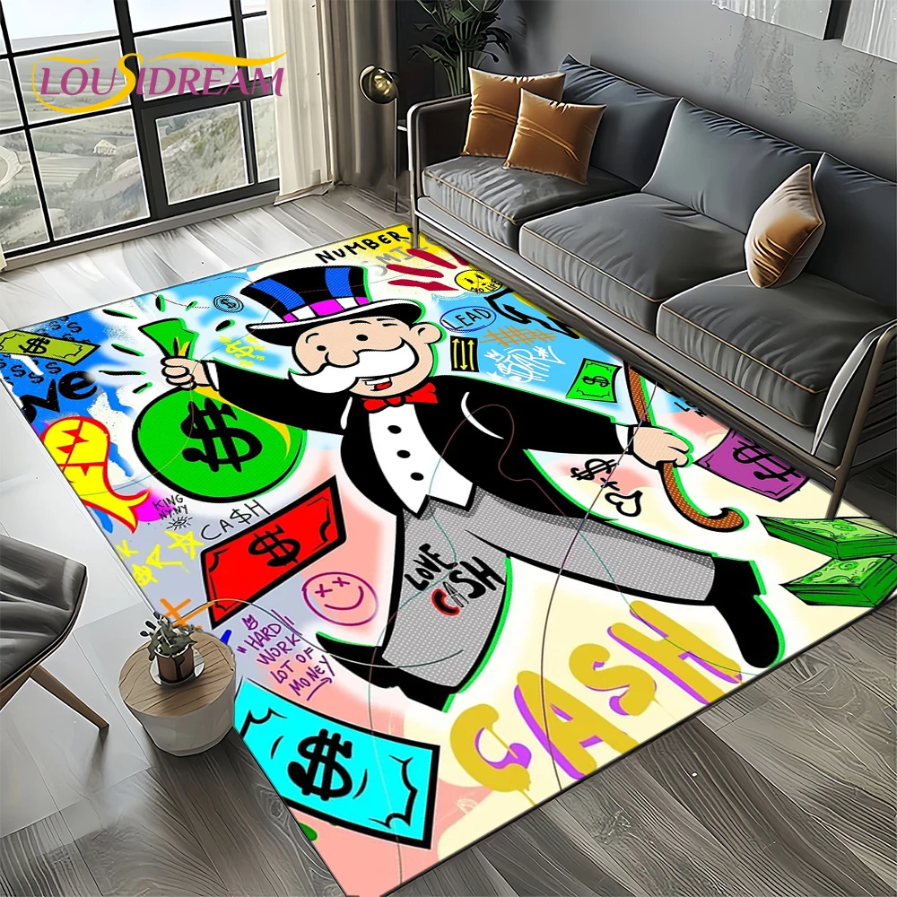 Home Decor Online Free - 3Dリッチマンゲームモノポリーダラーカートゥーンカーペットラグ、リビングルーム、寝室、ホームソファ装飾用、子供用エリアラグ、滑り止めフロアマット