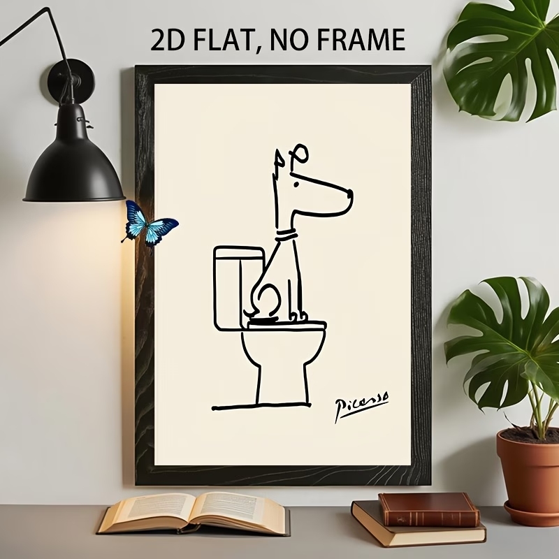 Home Decor On Wall - モダン、レトロな楽しい犬のトイレピカソラインウォールアートプリントキャンバス絵画ポスター写真リビングルーム、寝室の家の装飾用