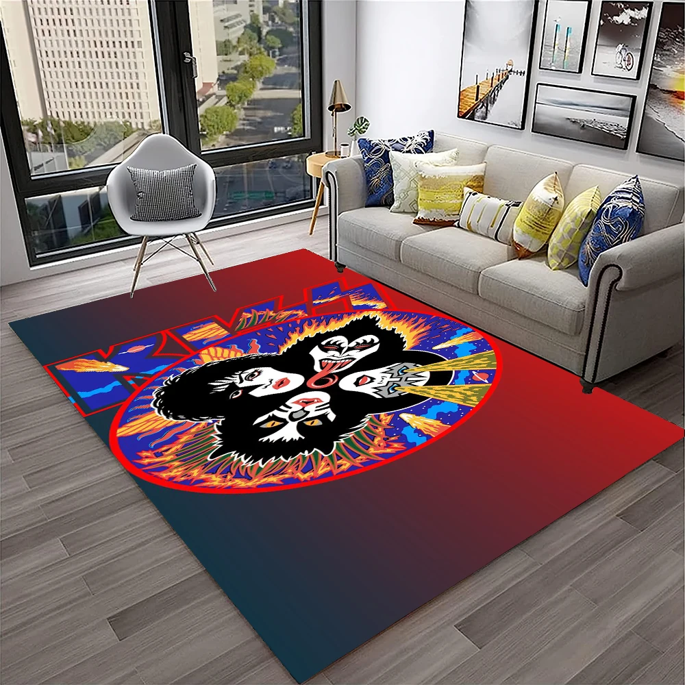 Home Decor Online Free - レトロなKISSロックバンドカーペットラグ、ホームリビングルーム寝室プレイルームソファキッチン玄関マット装飾、子供用エリアラグ滑り止めフロアマット
