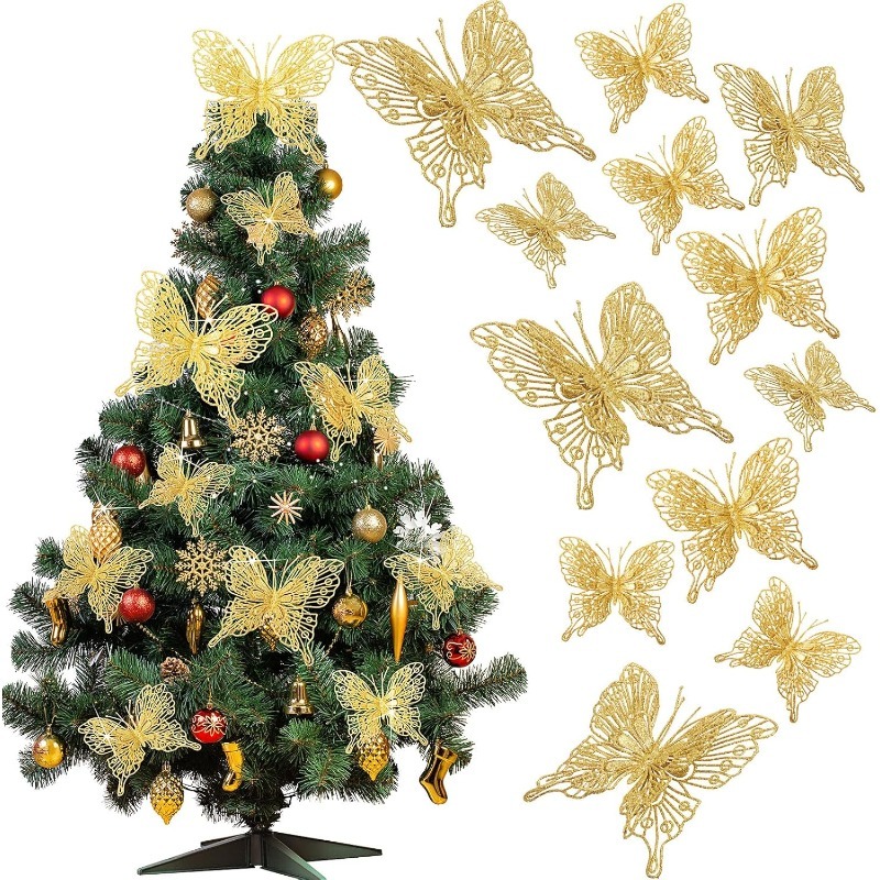 Home Decor Trends 2025 - 5/10 個グリッター蝶クリスマス装飾クリスマスツリースパークリング蝶吊り下げ装飾品家の装飾新年 2025 ギフト