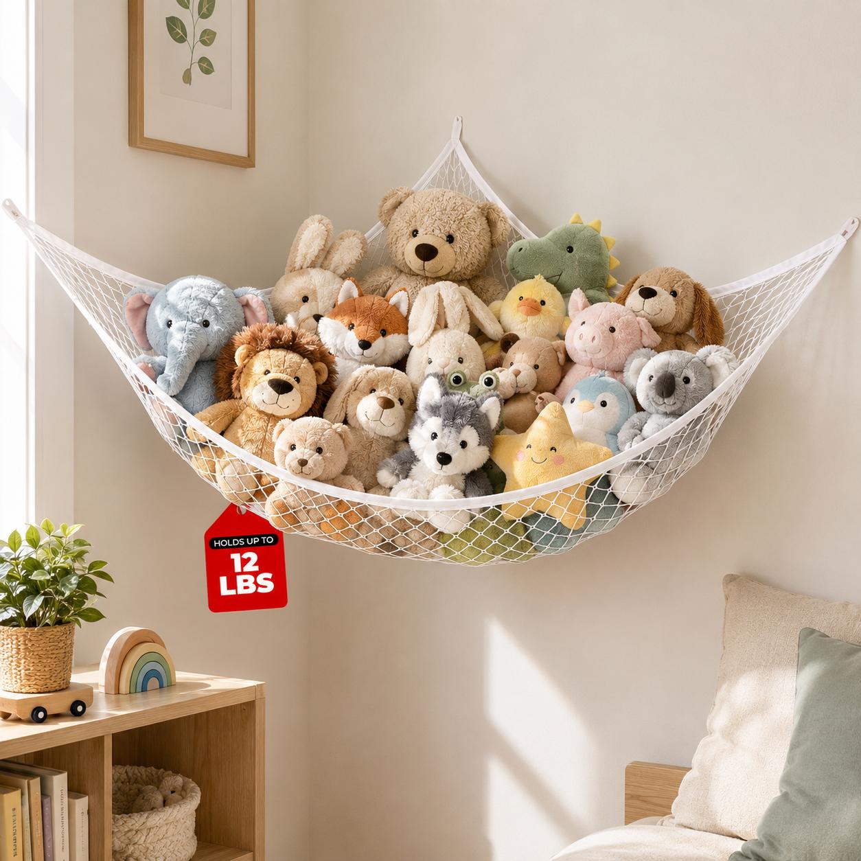 Home Decor Com - メッシュおもちゃ収納ハンモック 吊り下げ式ぬいぐるみオーガナイザーネット 大型省スペース壁コーナーホルダー 中空デザイン 子供部屋 保育園