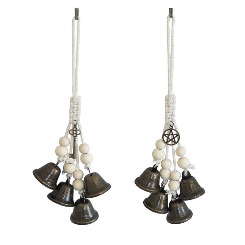 Boho Wind Chimes - ボヘミアン風チャイム、天然木製フープとヴィンテージメタルベル付き、ポーチ、バルコニー、ボホスタイルの家の壁飾りに最適