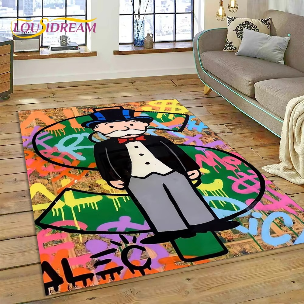 Home Decor Online Free - ゲームダラーモノポリーカートゥーンマネーラグカーペット、リビングルーム、寝室、家の装飾用、フロアマット、滑り止め装飾、ソファドアマット用