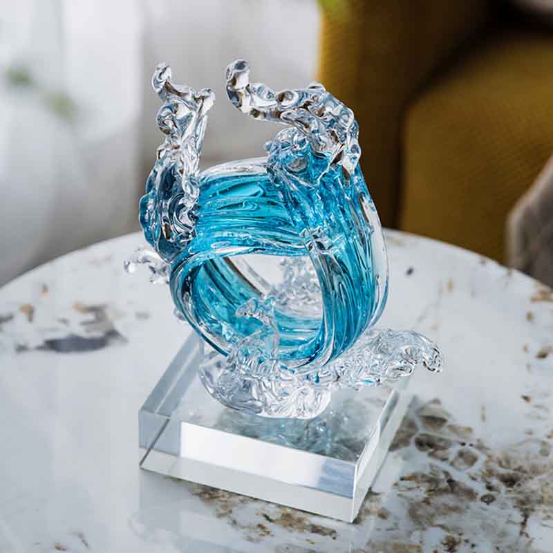 Home Decor Y2K - 豪華なガラス工芸品の抽象的な彫刻、風の波のアートワーク、テレビキャビネットオフィスのデスクトップ装飾、家の装飾像北欧の贈り物
