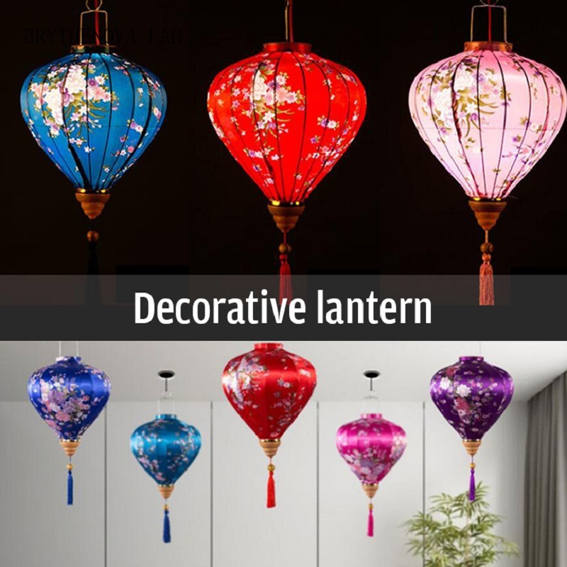 Home Decor Vietnam - ヴィンテージシルクランタン 12インチ ベトナム・日本風花柄ランタン 新年祭り 春祭り ホームデコレーション用