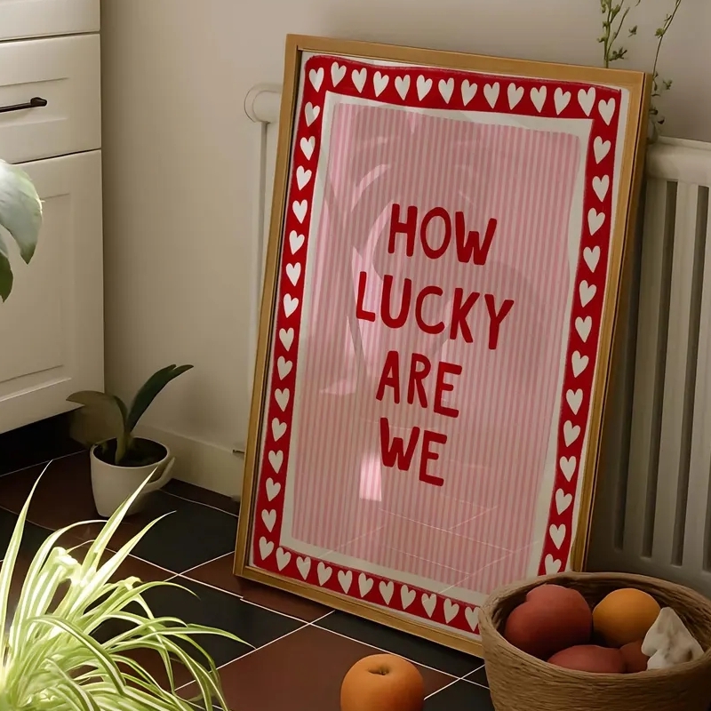 Home Decor Vietnam - 幸運な壁掛けアート キャンバスプリント ピンク レッド ストライプ 引用句