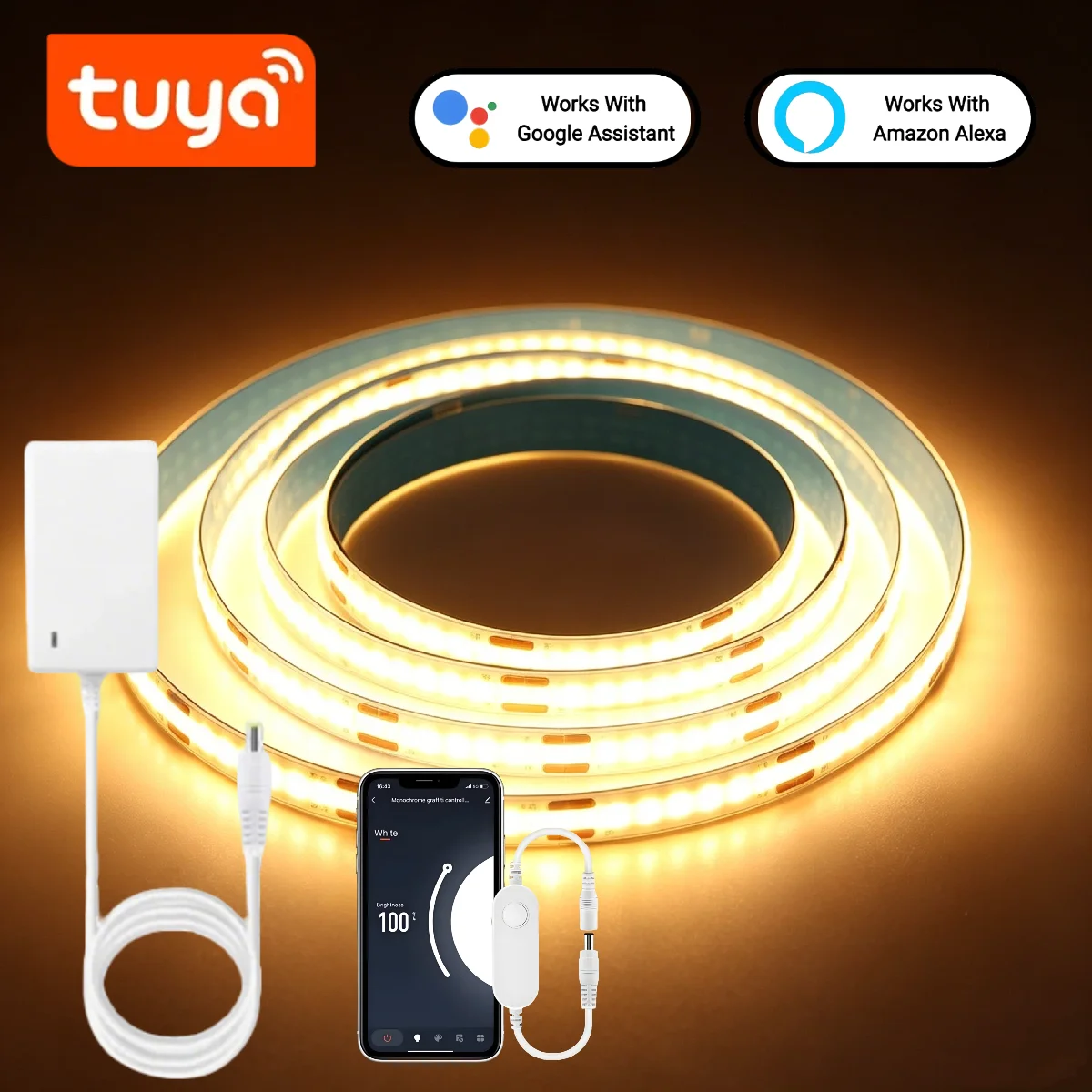 Home Decor App - Tuya スマート COB LED ストリップライト、WiFi アプリ音声コントロール、Alexa