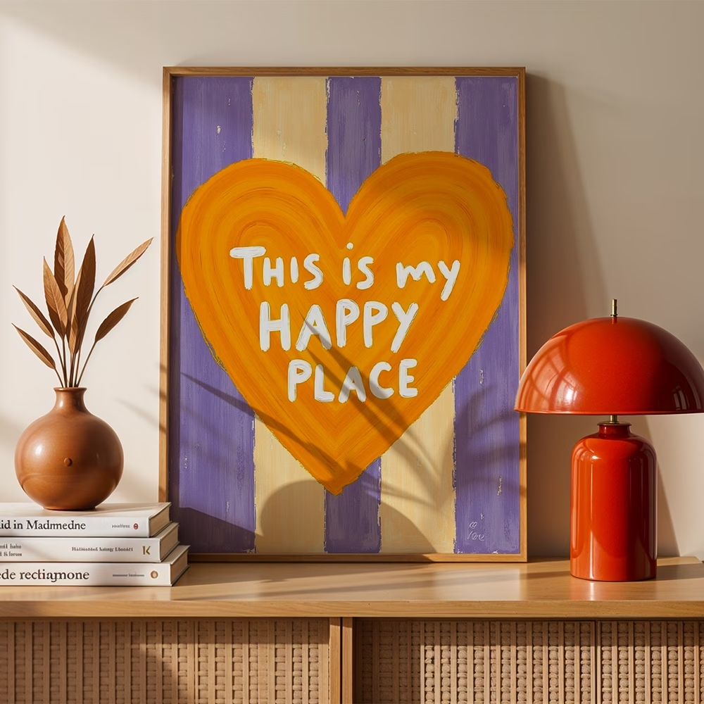 Home Decor On Wall - モダン、レトロ「これは私の幸せな場所です」引用句ウォールアートプリントキャンバス絵画ポスター写真寝室、リビングルームの家の装飾用