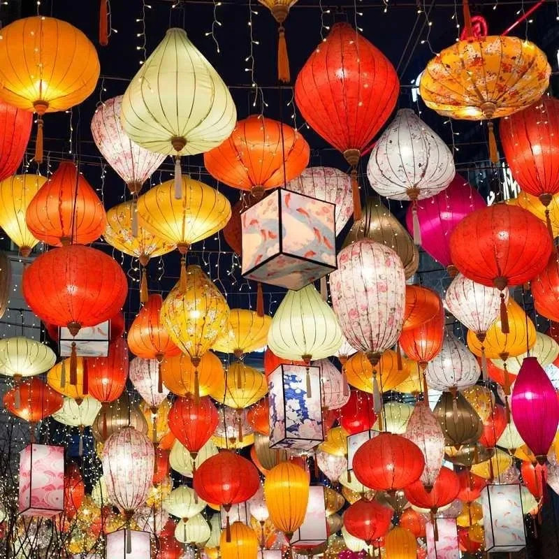 Home Decor Vietnam - ヴィンテージシルクランタン 12インチ ベトナム・日本風ランタン 花柄ランタン 新年 春節
