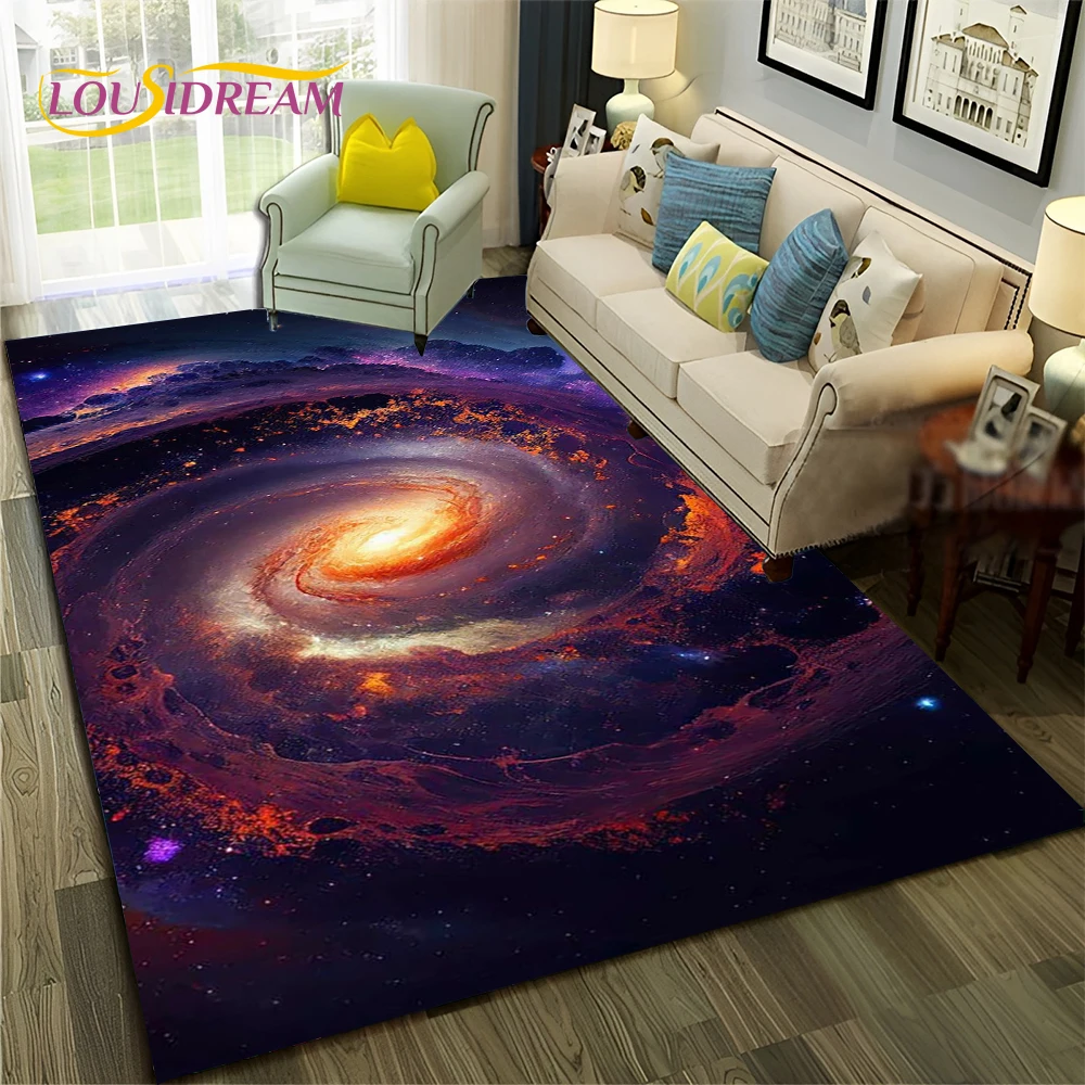 Home Decor Online Free - 銀河惑星スター3D宇宙空間カーペットラグ、ホームリビングルーム寝室ソファ玄関マット装飾、子供部屋ラグ滑り止めフロアマット
