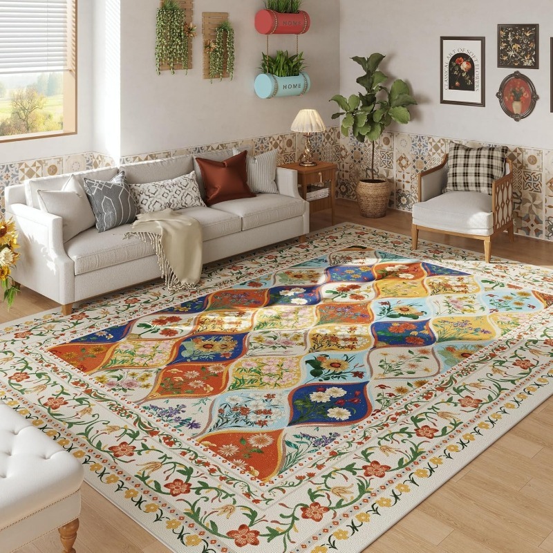 Home Decor Online Free - ボヘミアン花柄リビングルームカーペットレストランソファコーヒーテーブル滑り止めフロアマット折りたたみ式洗濯機洗い可能寝室敷物