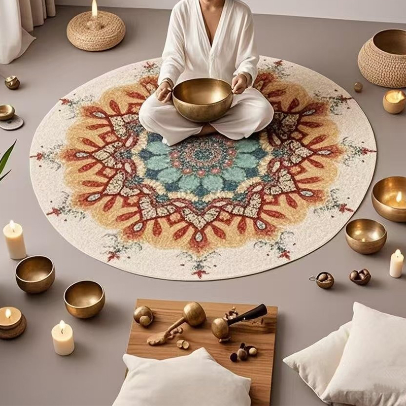 Home Decor Online Free - 祈りカーペットノンスリップ汚れ防止耐摩耗性フロアマット曼荼羅スタイルラウンド寝室の敷物リビングルーム家の装飾マット