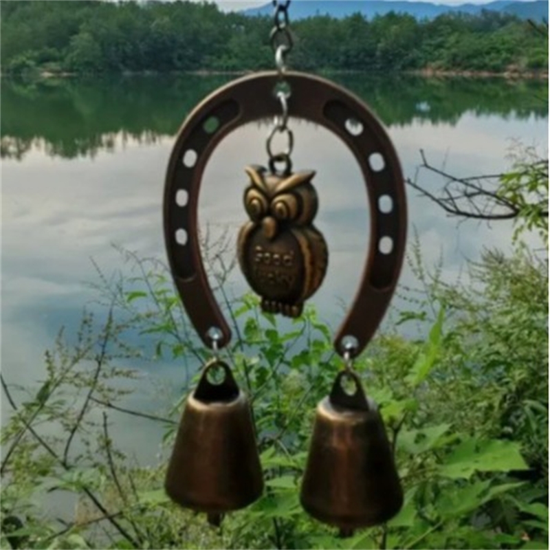 Boho Wind Chimes - 幸運の馬蹄型風鈴、フクロウと蝶の吊り下げ飾り、素朴なボヘミアンスタイル、家の庭やテーブルの装飾に、女性への贈り物に