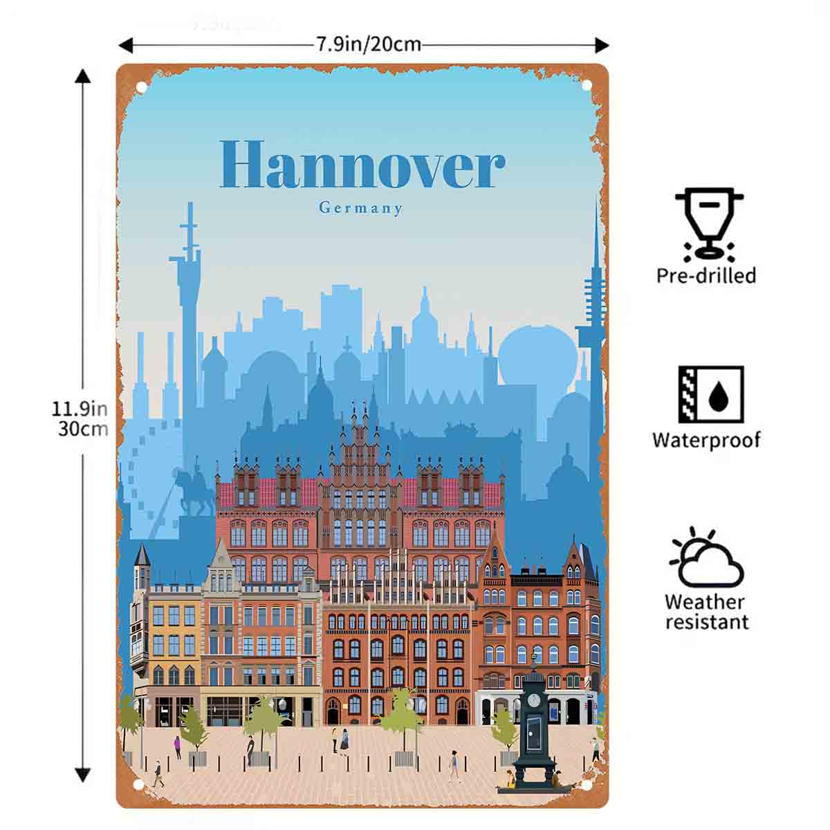 2D フラット 1 個「ハノーバー ドイツ都市風景」金属製壁 - Germany Home Decor のレビューと価格