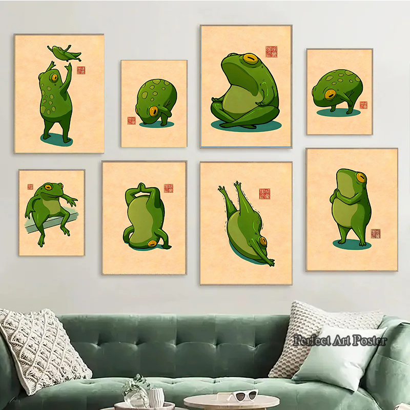 面白いかわいいカエルの記念ポスター、瞑想プリント、キャンバス - Home Decor Vietnam のレビューと価格