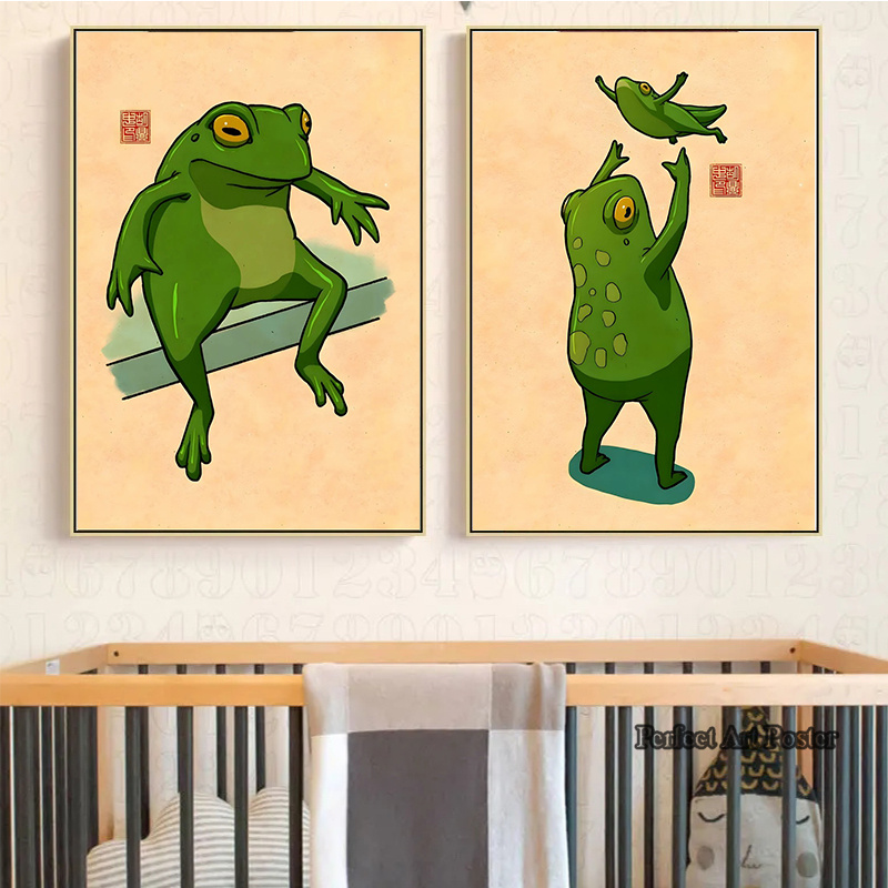面白いかわいいカエルの記念ポスター、瞑想プリント、キャンバス - Home Decor Vietnam のレビューと価格