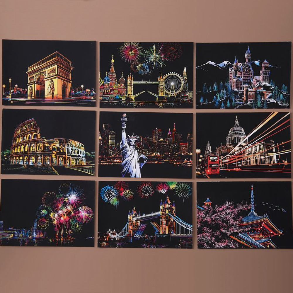 20*14 センチメートル DIY 夜景絵画スクラッチカラフ - Home Decor Scrap のレビューと価格