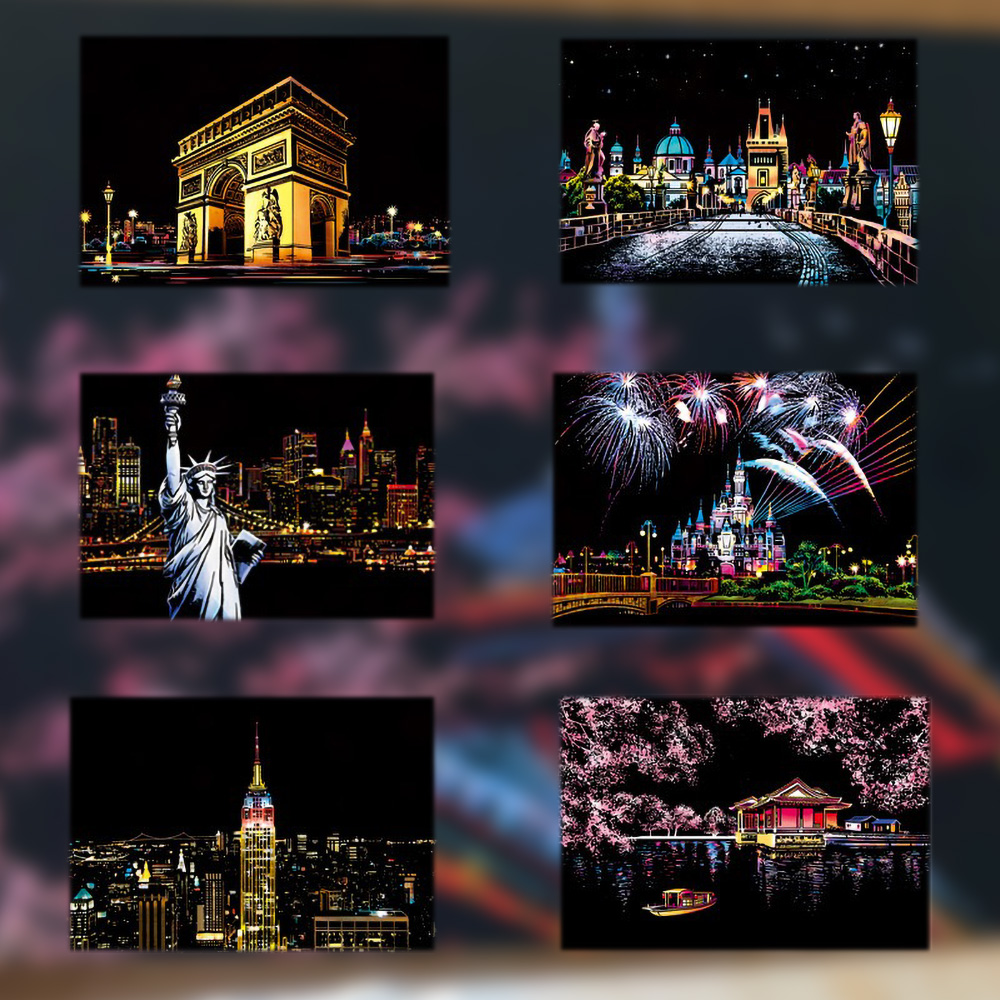 20*14 センチメートル DIY 夜景絵画スクラッチカラフ - Home Decor Scrap のレビューと価格