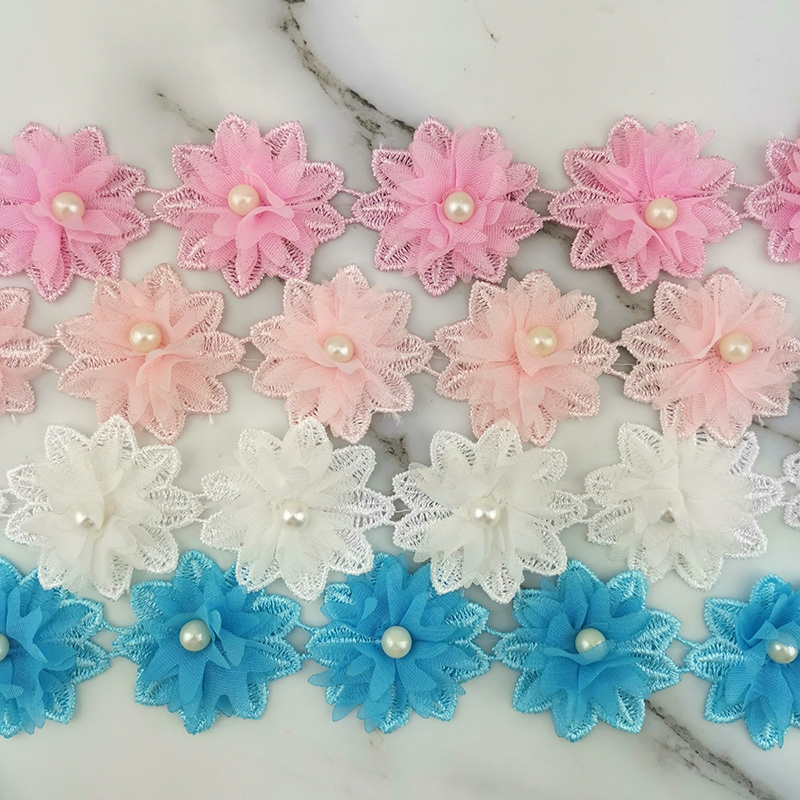 シルクシフォンフローラル用手作りレース5cm幅4色,17の花 - Home Decor Manufacturers のレビューと価格