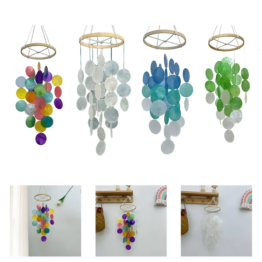 手作りのボヘミアンシェル風鈴、真珠光沢のアクセントが施され、 - Boho Wind Chimes のレビューと価格