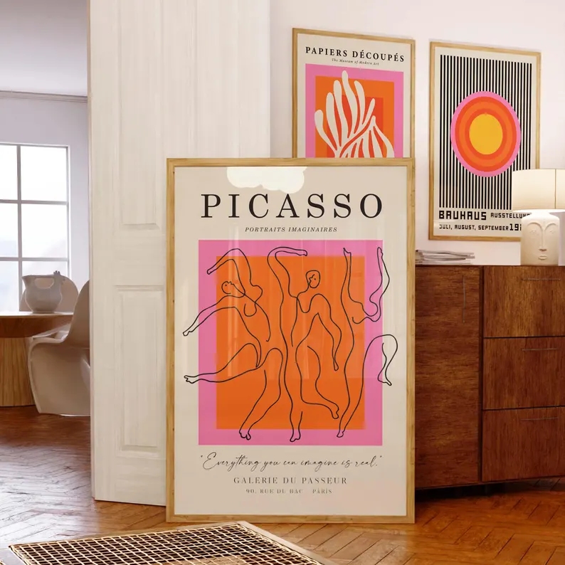 3 個モダンオレンジバウハウスとピカソの壁アートプリントキャ - Home Decor On Wall のレビューと価格