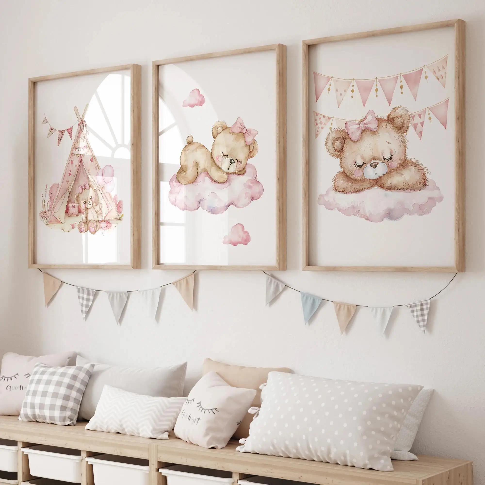 ピンクドリームベアカルーセルテントスイング壁アートプリントキ - Home Decor On Wall のレビューと価格