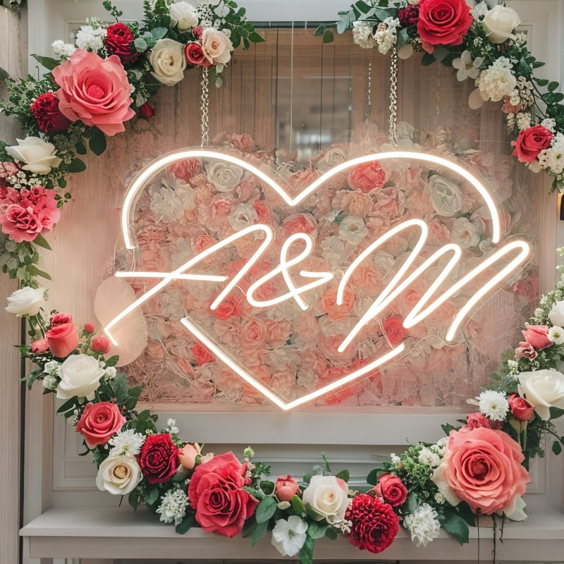 カスタムイニシャルハートLEDネオンサイン、結婚式パーティー - Home Decor Com のレビューと価格