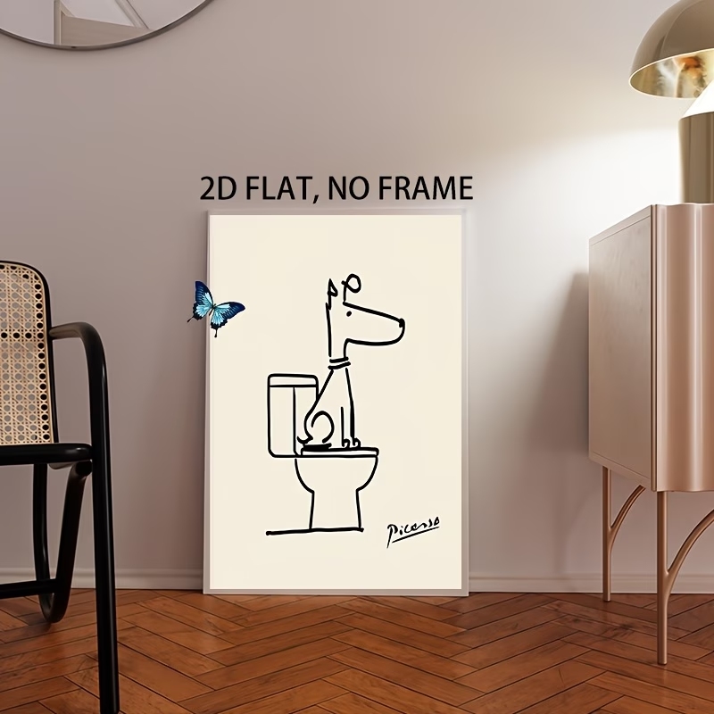 モダン、レトロな楽しい犬のトイレピカソラインウォールアートプ - Home Decor On Wall のレビューと価格