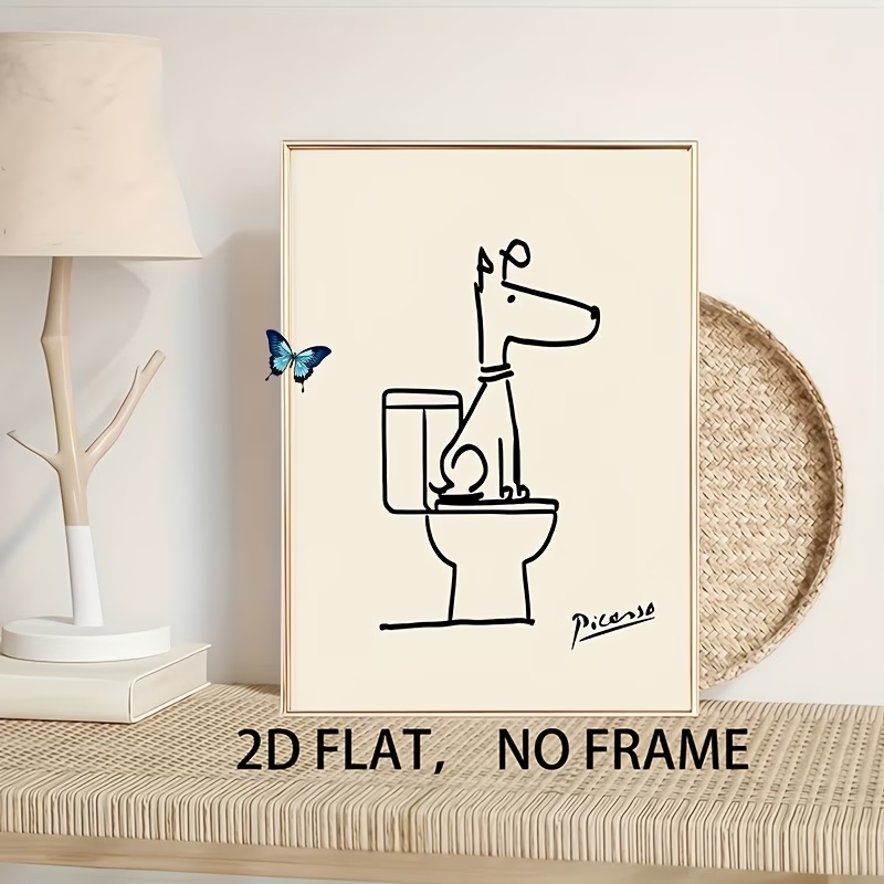 モダン、レトロな楽しい犬のトイレピカソラインウォールアートプ - Home Decor On Wall のレビューと価格