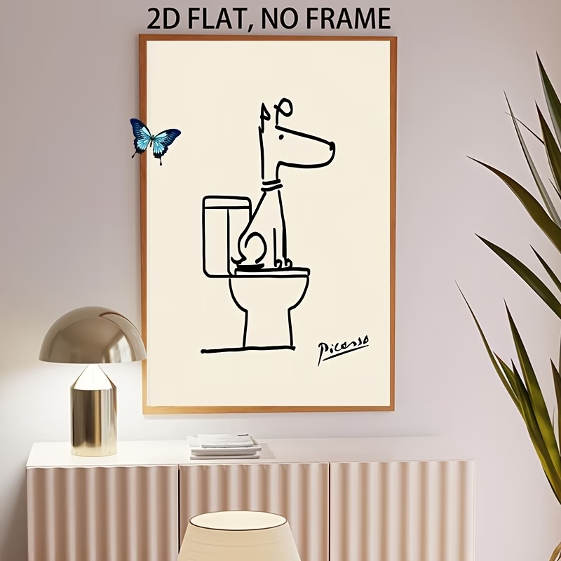 モダン、レトロな楽しい犬のトイレピカソラインウォールアートプ - Home Decor On Wall のレビューと価格