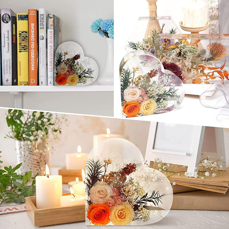 大きなハートエポキシ樹脂型花の保存 DIY ブックエンドウェ - Home Decor Manufacturers のレビューと価格