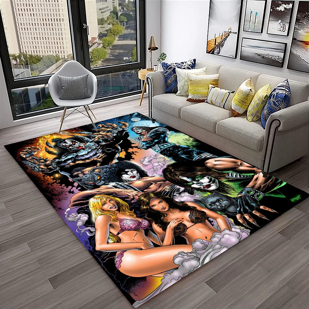 レトロなKISSロックバンドカーペットラグ、ホームリビングル - Home Decor Online Free のレビューと価格