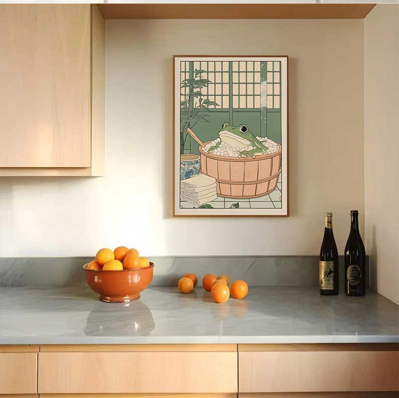 日本のカエルが浴槽にいるプリントポスター ヴィンテージ かわ - Home Decor Vietnam のレビューと価格