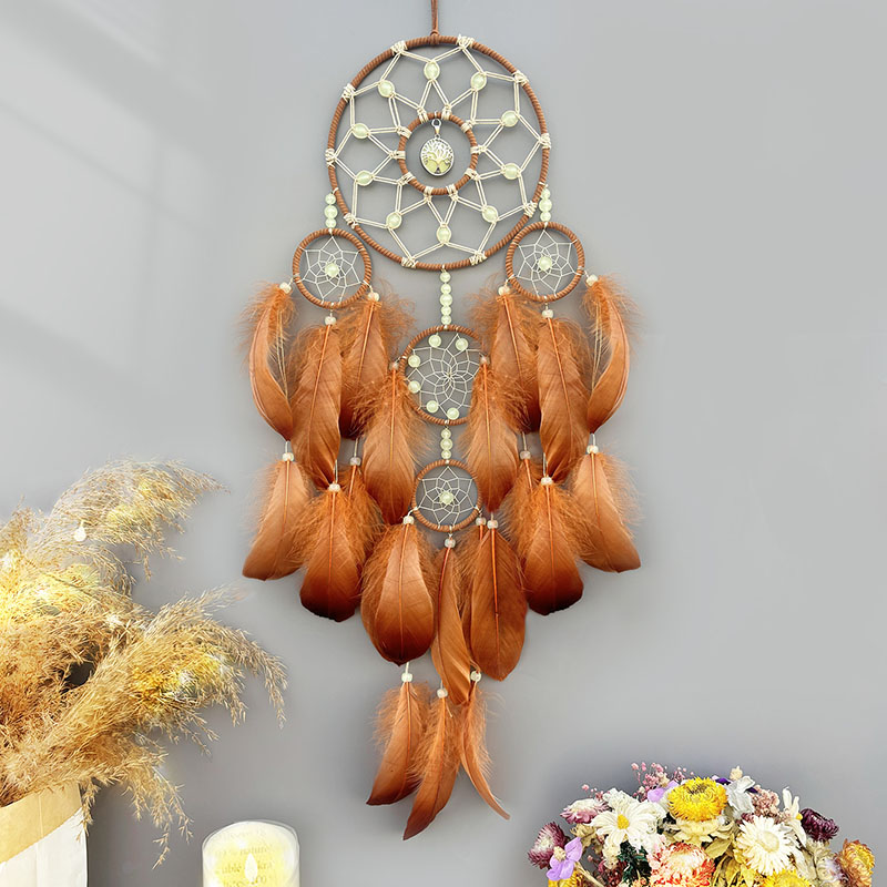 自由奔放に生きるドリームキャッチャー手織り羽風鈴リビングルー - Boho Wind Chimes のレビューと価格
