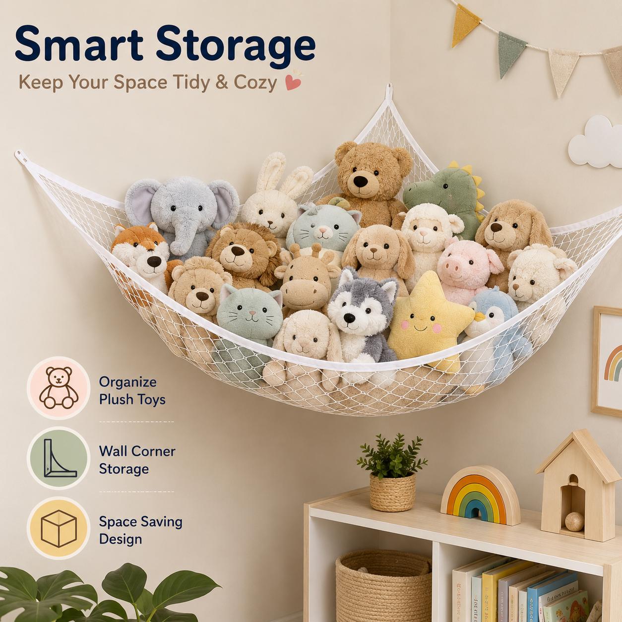 メッシュおもちゃ収納ハンモック 吊り下げ式ぬいぐるみオーガナ - Home Decor Com のレビューと価格