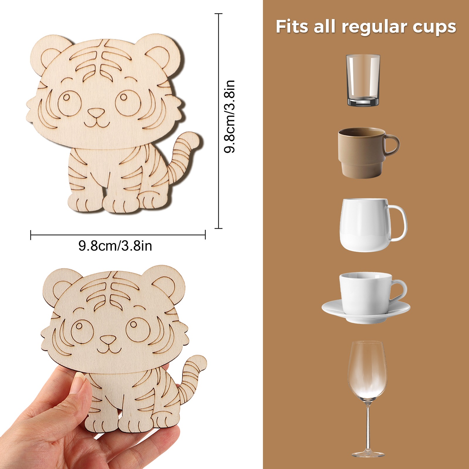 10 ピース/セットタイガー動物未完成木製装飾品コースター結 - Home Decor Diy のレビューと価格