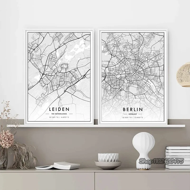 都市地図パリニューヨークキャンバス絵画ポスターHD印刷白黒地 - Home Decor New York のレビューと価格