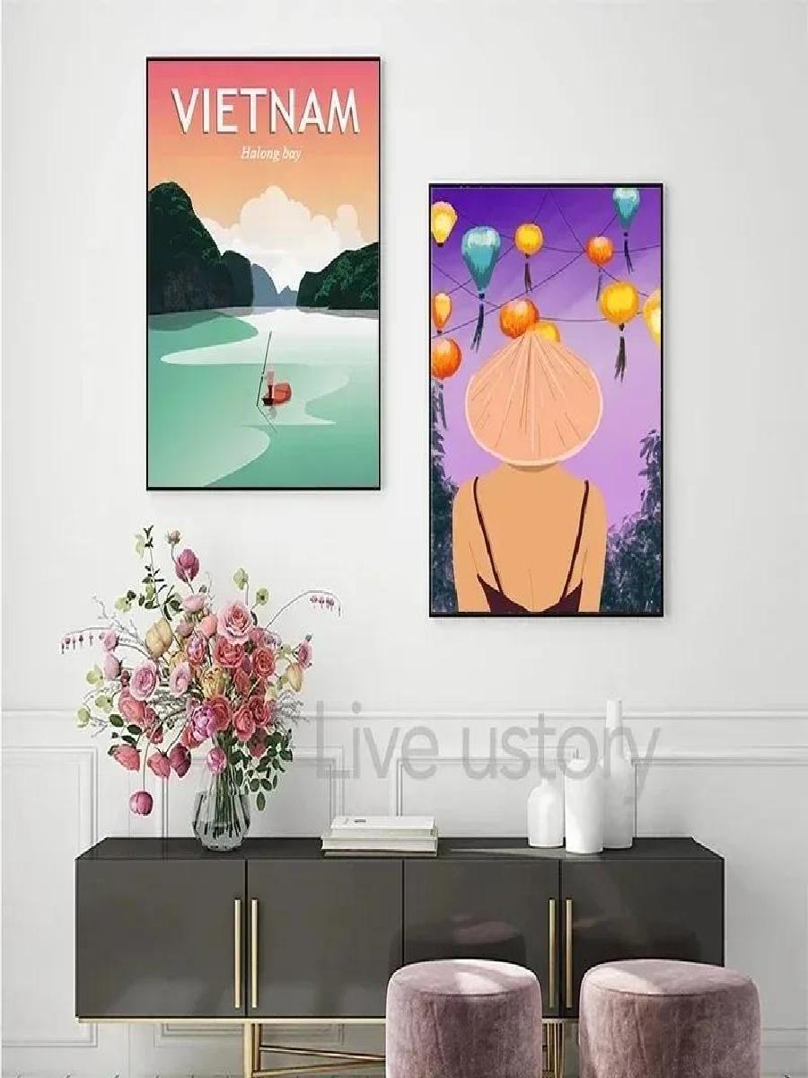 ヴィンテージハロン湾ベトナムキャンバス旅行風景観光アートポス - Home Decor Vietnam のレビューと価格